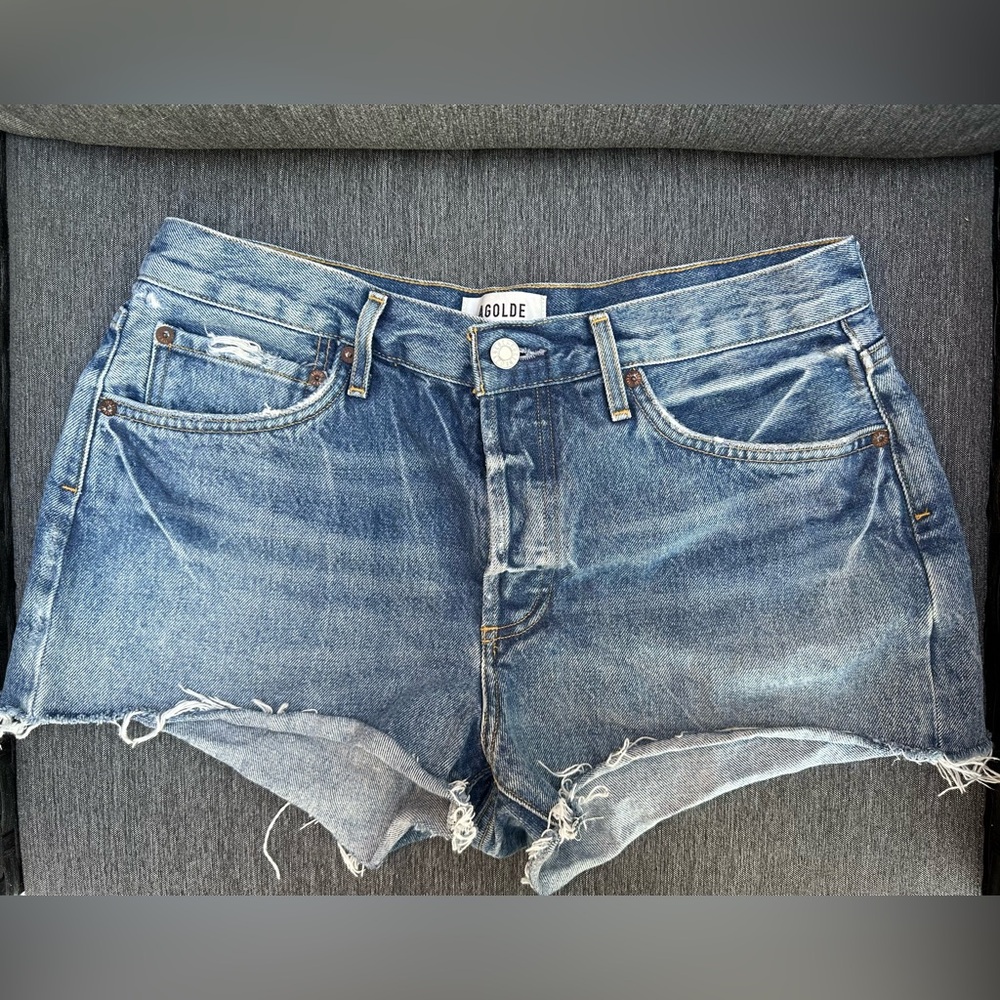 Agolde Blue Denim Cutoff Shorts